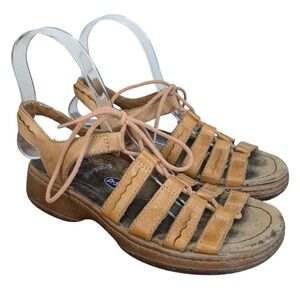 Dr Scholls Women's 7 Tan Leather Strappy Lace Up Gladiator Sandals